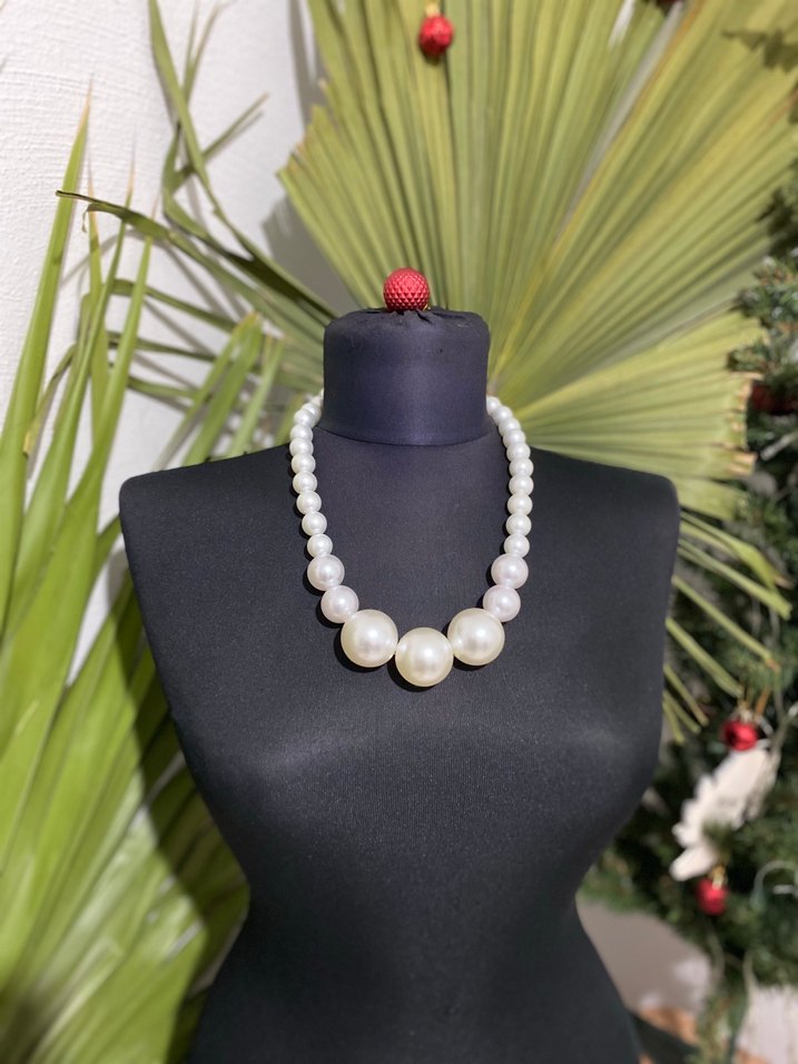 Beyaz Boncuklu Midi Kadın Kolye - Görsel 3