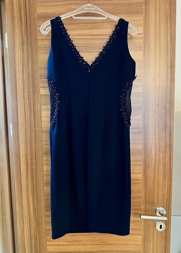 Lacivert abiye dantelli transparan - Görsel 2