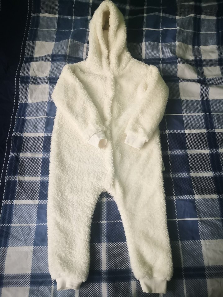 Kapüşonlu Beyaz Bebek Tulum - Görsel 2