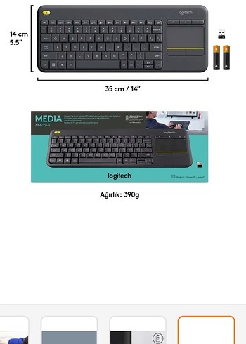 Logitech Kablosuz Gri Mini Klavye K400 Plus Dokunmatik - Görsel 8