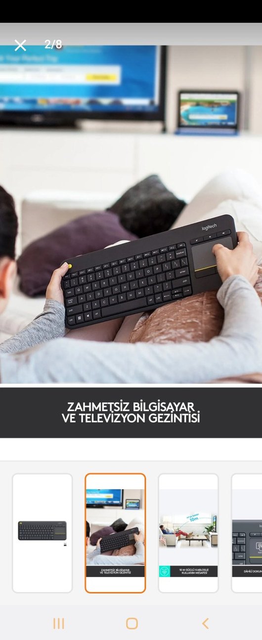 Logitech Kablosuz Gri Mini Klavye K400 Plus Dokunmatik - Görsel 2