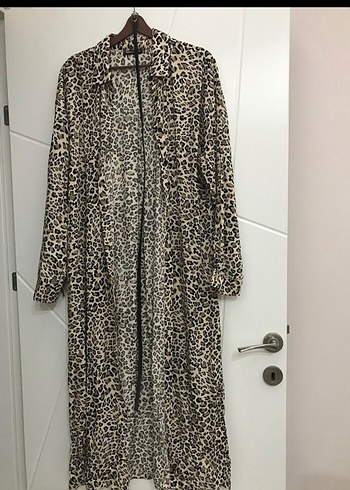Kahverengi Leopar Desenli Uzun Kadın Elbise