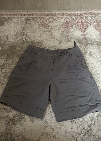 Gri Keten Rahat Kesim Kadın Bermuda Şort - Görsel 2