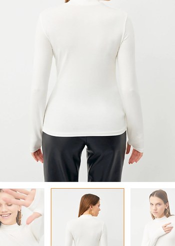Beyaz Deri Yüksek Yakalı Kadın Bluz - Görsel 2