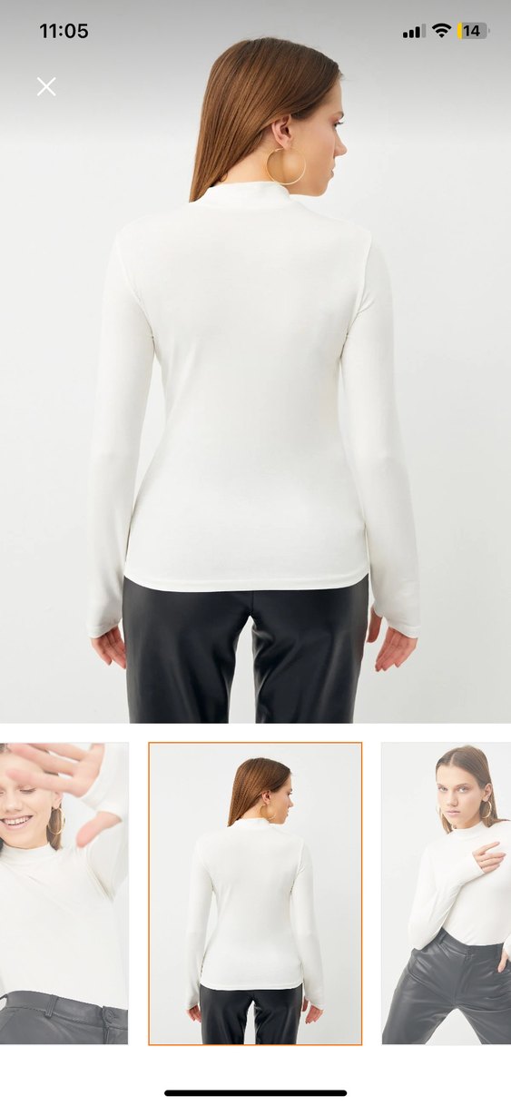 Beyaz Deri Yüksek Yakalı Kadın Bluz - Görsel 2