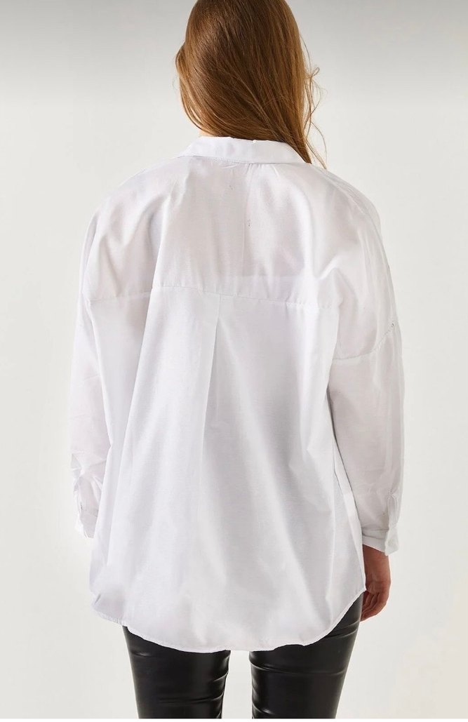 Beyaz Oversize Pamuklu Gömlek - Görsel 2