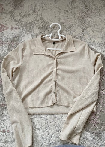 Bej Kadın Keten Uzun Kollu Gömlek - Görsel 3