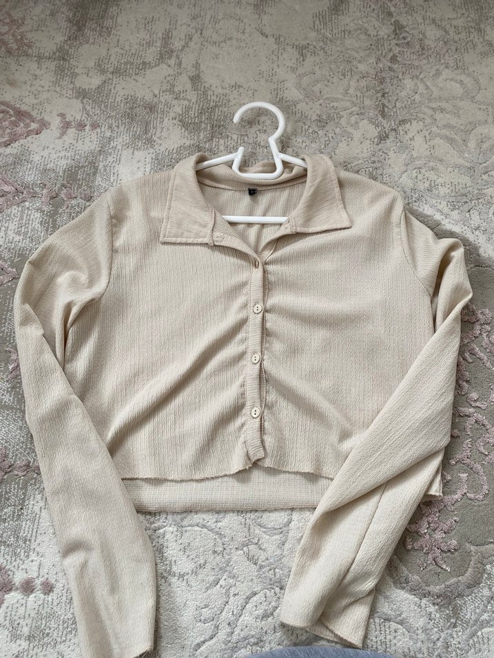 Bej Kadın Keten Uzun Kollu Gömlek - Görsel 3