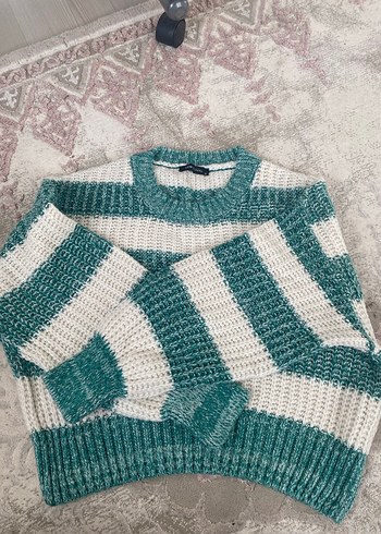 LCW Casual Turkuaz Çizgili Kadın Kazak - Görsel 2