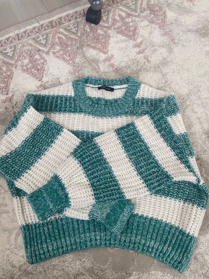 LCW Casual Turkuaz Çizgili Kadın Kazak - Görsel 2