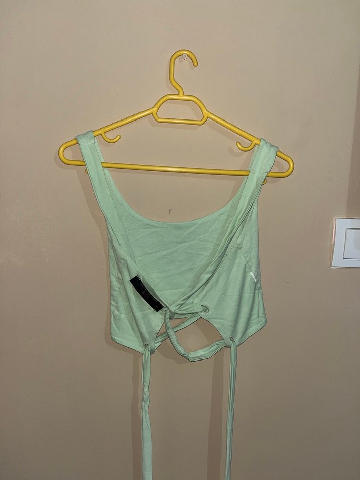 Yeşil Keten Mini Halter Atlet - Görsel 2