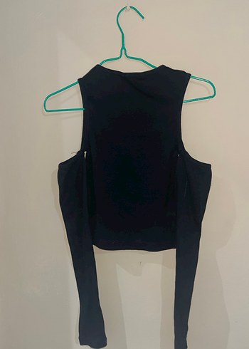 Siyah, kolsuz, straplez crop top - Görsel 2