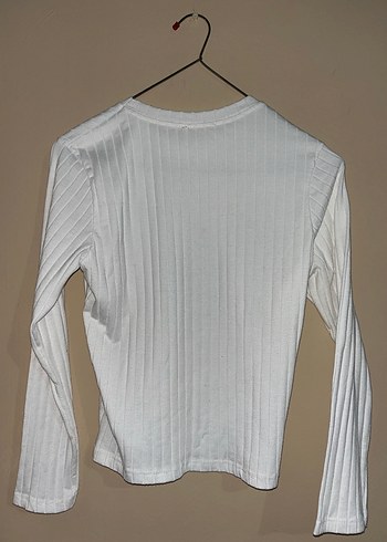 Beyaz Pilili Uzun Kollu Kadın Keten Kazak - Görsel 2