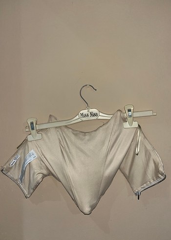 Bej Bağlama Desenli Keten Mini Bustiyer - Görsel 2