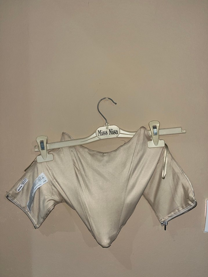 Bej Bağlama Desenli Keten Mini Bustiyer - Görsel 2