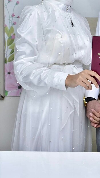 Diğer 1 Defa Giyilmiş inci detaylı nikah elbisesi