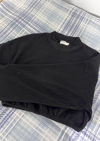 Bershka Siyah Fitilli Bisiklet Yaka Triko Kazak