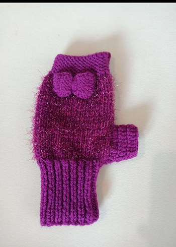 Mor Örgü Yarım Parmak Eldiven - Görsel 3