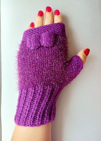 Mor Örgü Yarım Parmak Eldiven - Görsel 4