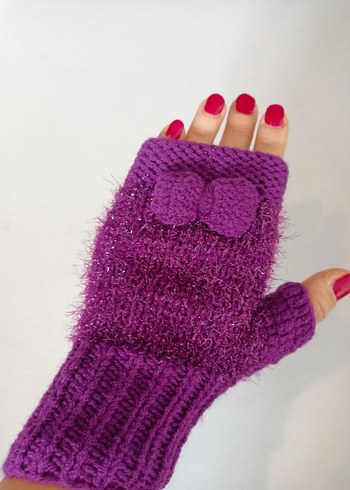 Mor Örgü Yarım Parmak Eldiven - Görsel 5