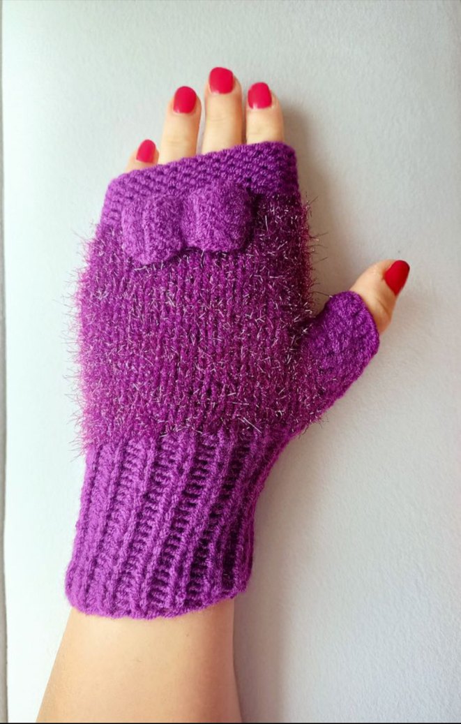 Mor Örgü Yarım Parmak Eldiven - Görsel 4