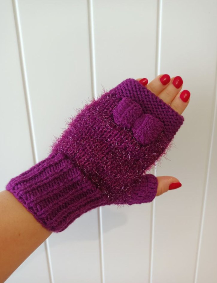 Mor Örgü Yarım Parmak Eldiven - Görsel 2