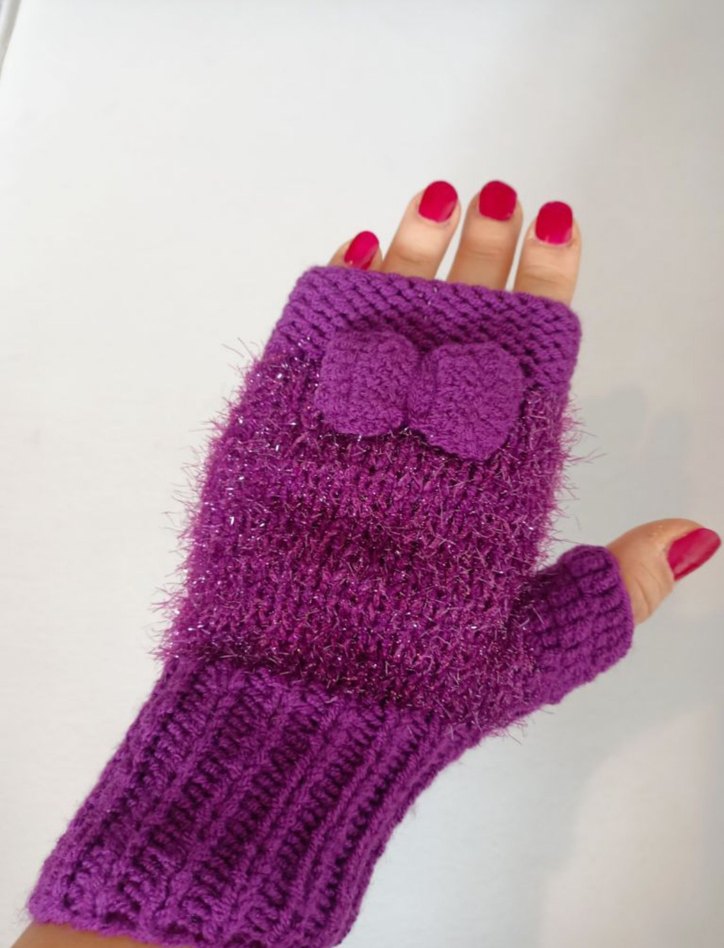 Mor Örgü Yarım Parmak Eldiven - Görsel 5