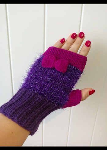 Mor Örgü Kadın Eldiveni - Görsel 4