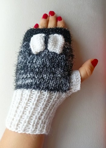 Gri Örgü Parmaksız Kadın Eldiveni - Görsel 6