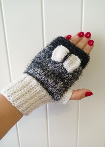 Gri Örgü Parmaksız Kadın Eldiveni - Görsel 5