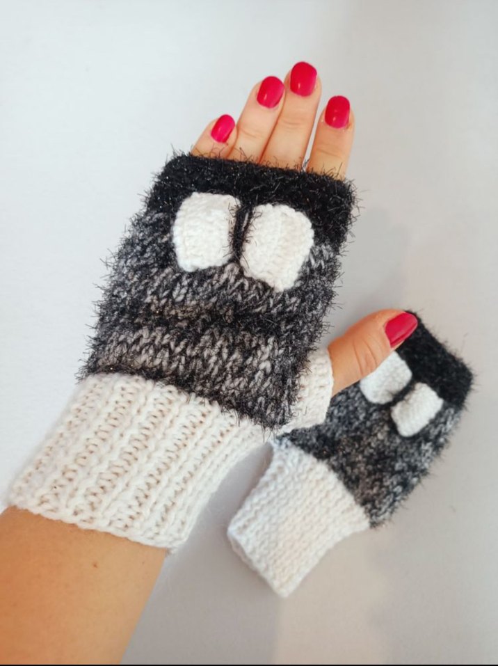 Gri Örgü Parmaksız Kadın Eldiveni - Görsel 2