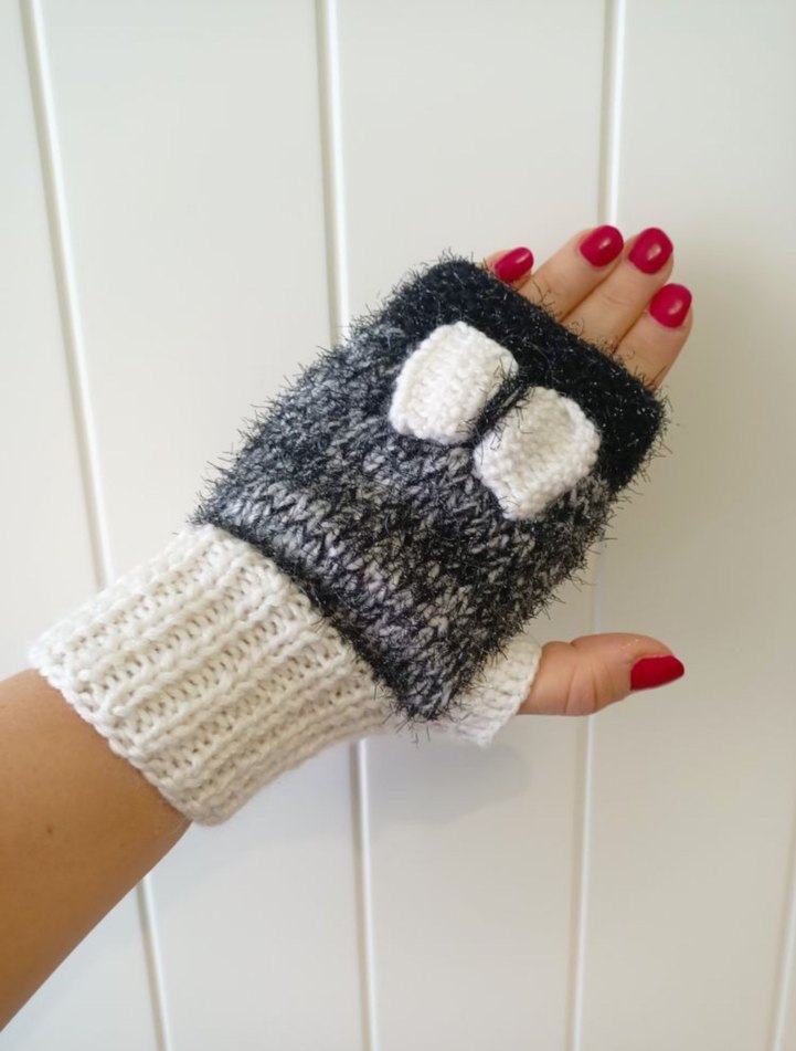 Gri Örgü Parmaksız Kadın Eldiveni - Görsel 5