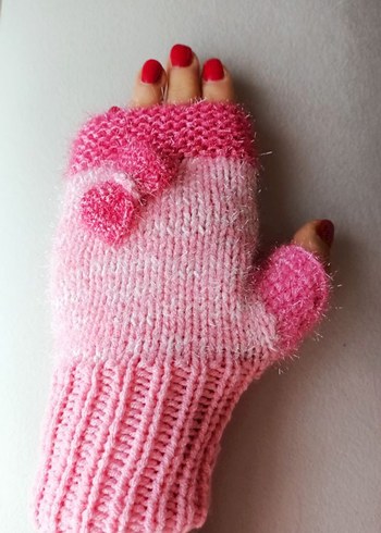 Pembe Örgü Kadın Eldiven - Görsel 3