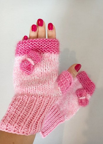 Pembe Örgü Kadın Eldiven - Görsel 2