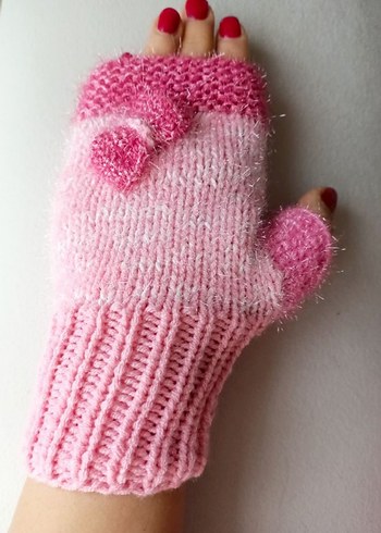 Pembe Örgü Kadın Eldiven - Görsel 7