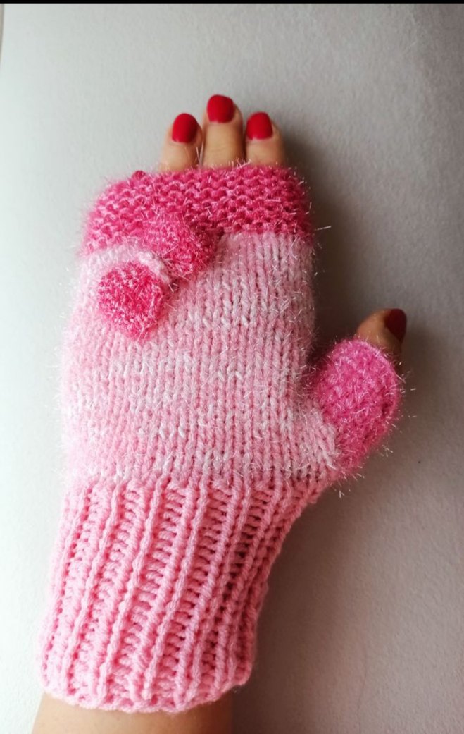Pembe Örgü Kadın Eldiven - Görsel 3