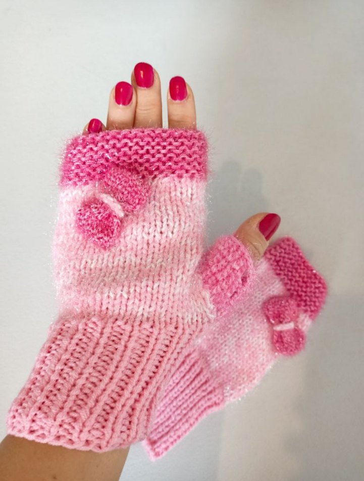 Pembe Örgü Kadın Eldiven - Görsel 2