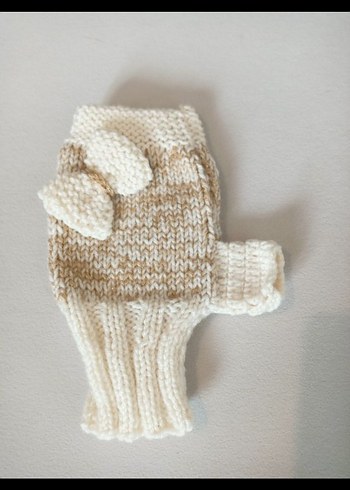 Beyaz Örgü Parmaksız Kadın Eldiveni - Görsel 8