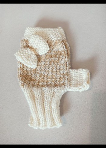 Beyaz Örgü Parmaksız Kadın Eldiveni - Görsel 4