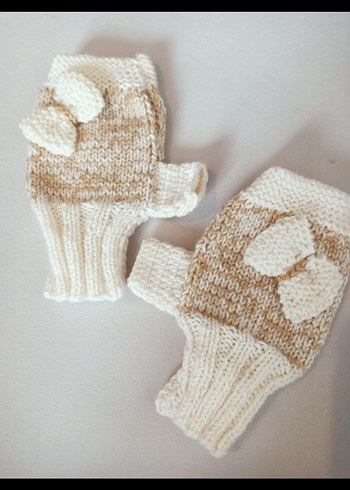 Beyaz Örgü Parmaksız Kadın Eldiveni - Görsel 7