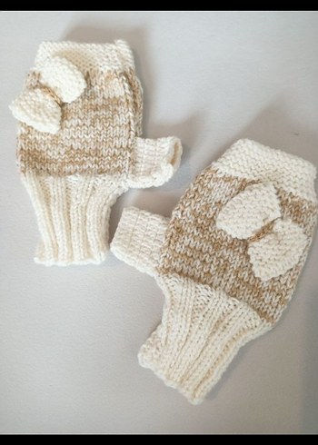 Beyaz Örgü Parmaksız Kadın Eldiveni - Görsel 6