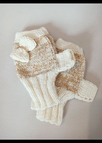 Beyaz Örgü Parmaksız Kadın Eldiveni - Görsel 5