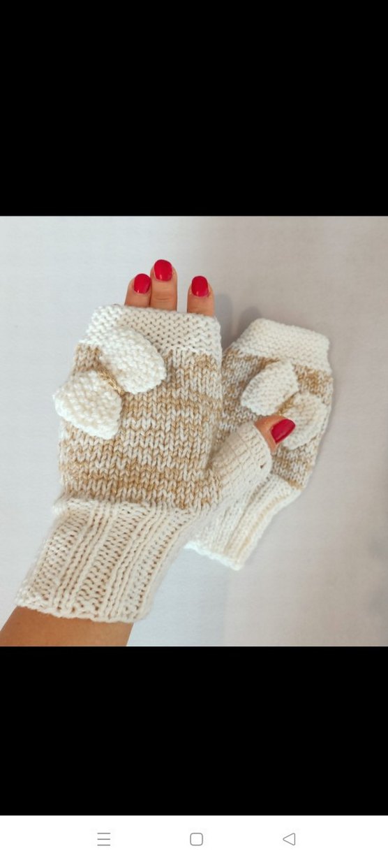 Beyaz Örgü Parmaksız Kadın Eldiveni - Görsel 2