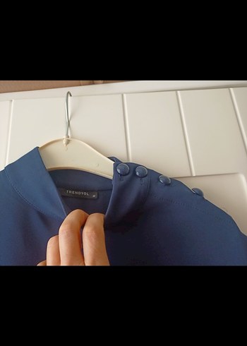 Trendyol Düğmeli Lacivert Uzun Kollu Elbise - Görsel 6