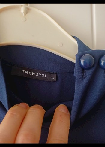 Trendyol Düğmeli Lacivert Uzun Kollu Elbise - Görsel 3