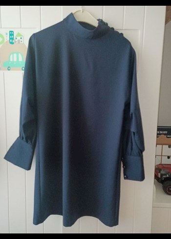 Trendyol Düğmeli Lacivert Uzun Kollu Elbise - Görsel 2