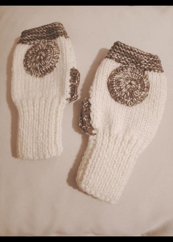 Bohem Gri-Beyaz Örgü Parmaksız Eldiven - Görsel 2