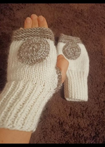 Bohem Gri-Beyaz Örgü Parmaksız Eldiven - Görsel 6