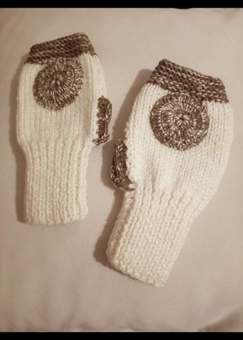 Bohem Gri-Beyaz Örgü Parmaksız Eldiven - Görsel 5