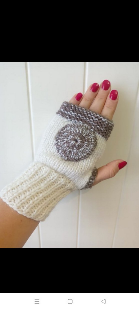 Bohem Gri-Beyaz Örgü Parmaksız Eldiven - Görsel 4